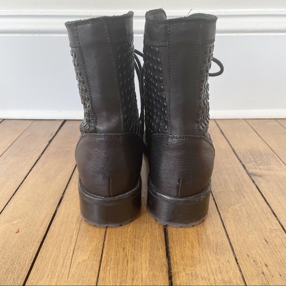 275 Central 1515 Black Leather Studded Lace Up Combat Boots 7 - Picture 4 of 8